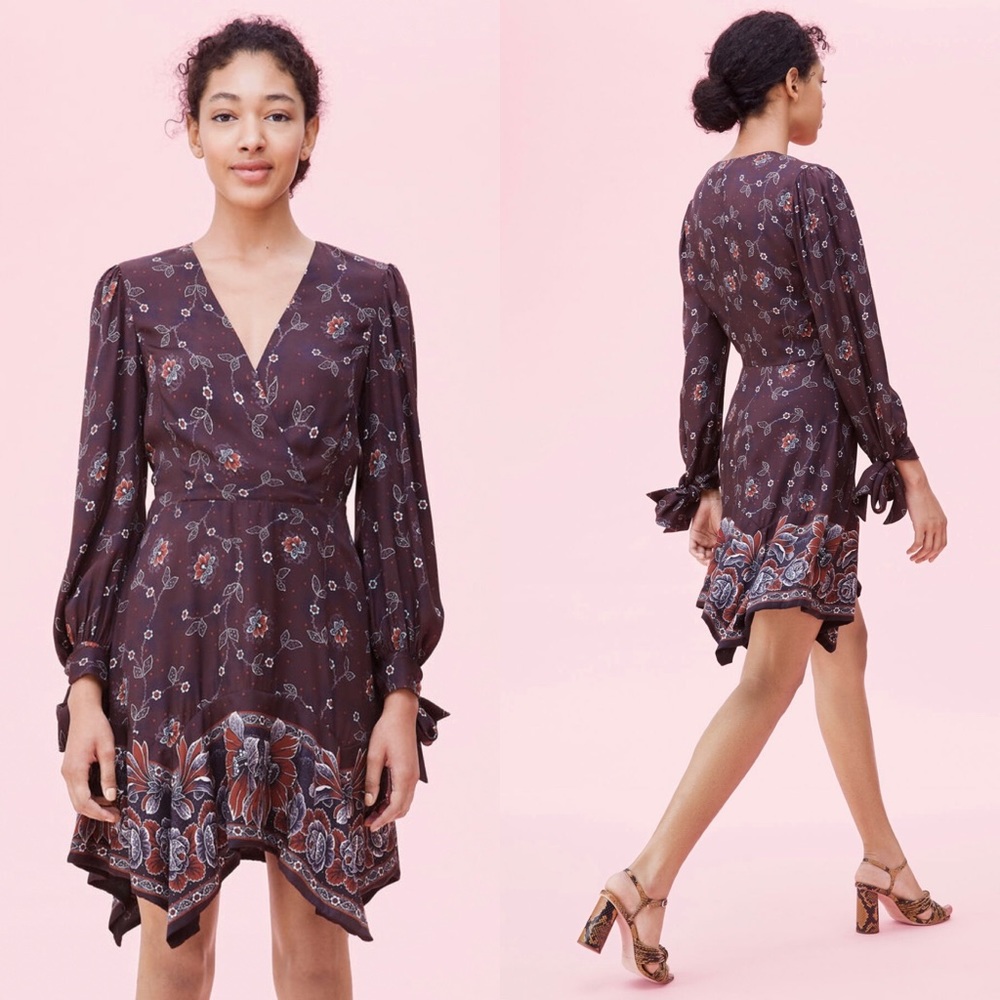 $495 Rebecca Taylor Claudine V-Neck Dress Plum 6